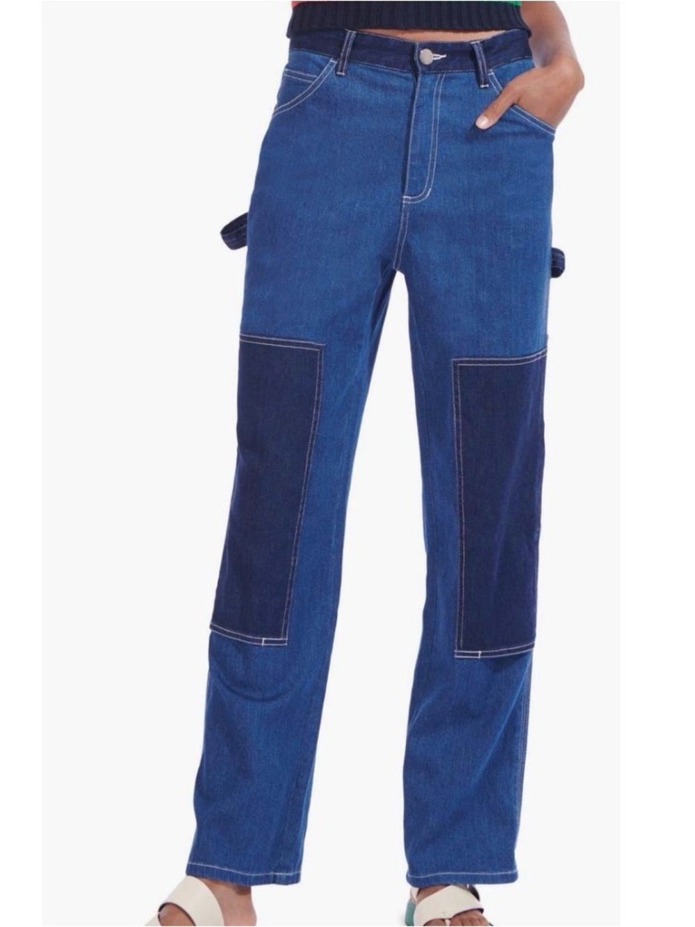 STAUD Two-Tone Blue Jeans with Patchwork Knee Patches